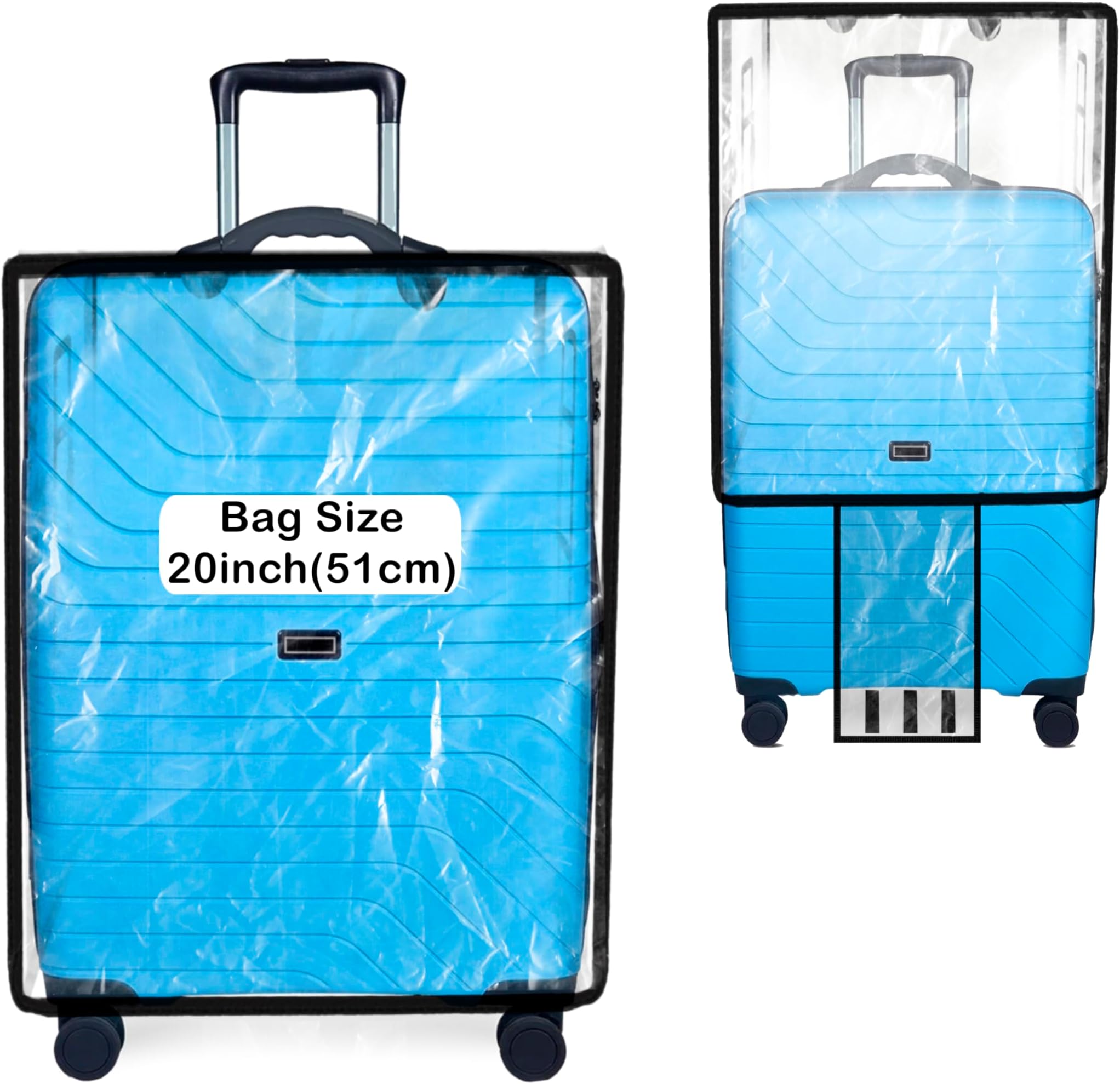 20 Inch Clear PVC Transparent Zippered Suitcase Covers Protectors,Waterproof Durable Dust Proof Anti-Scratch Travel Bags Cover Case for Wheeled Luggage Trolley Bag (49 x 25 x 37 Cm)