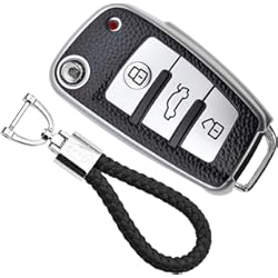 Funda Llave Audi A1 KASER Funda Carcasa Llave Coche Silicona TPU Compatible para Audi A1 A2 A3 A4 A5 A7 Q1 Q3 Q5 TT Cover Llaveros Efecto Piel Protección Mando de Coche (Plata)