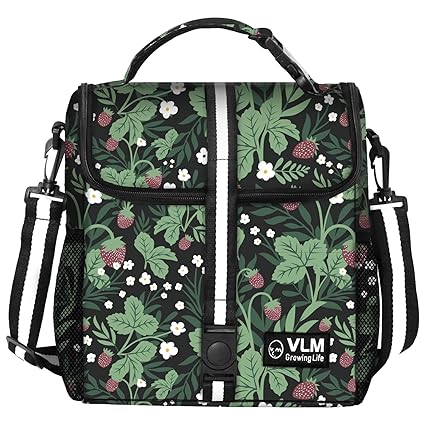 VLM Lunch Bags for Women,Leakproof Insulated Floral Lunch Box with Adjustable Shoulder Strap Reusable Zipper Cooler Tote Bag for Work,Picnic,Camping