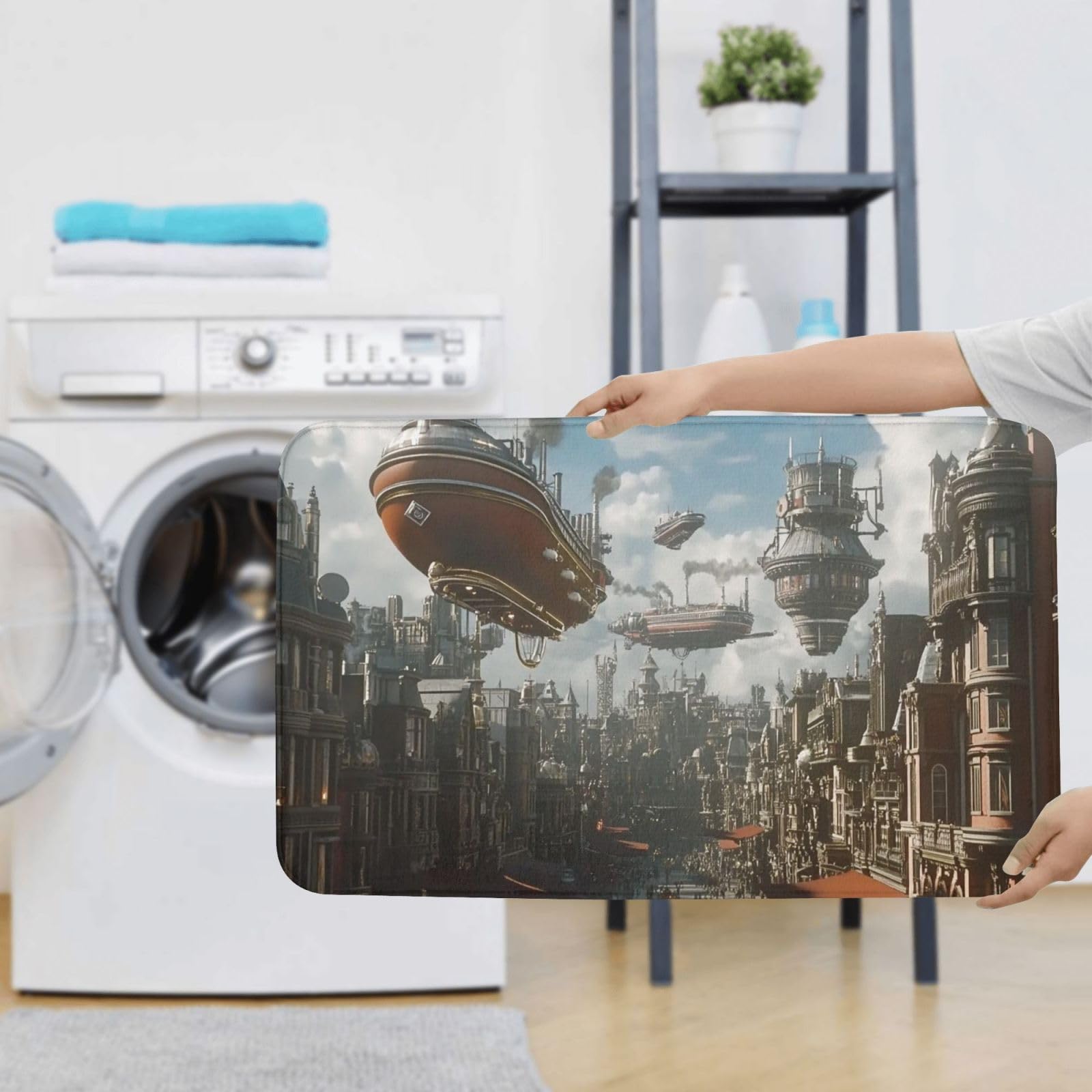 Steampunk Fantasy Ship - Juego de alfombras de baño de 3 piezas, tapetes de baño de espuma viscoelástica suave y absorbente y alfombra de inodoro en forma de U, decoración del hogar, secado rápido
