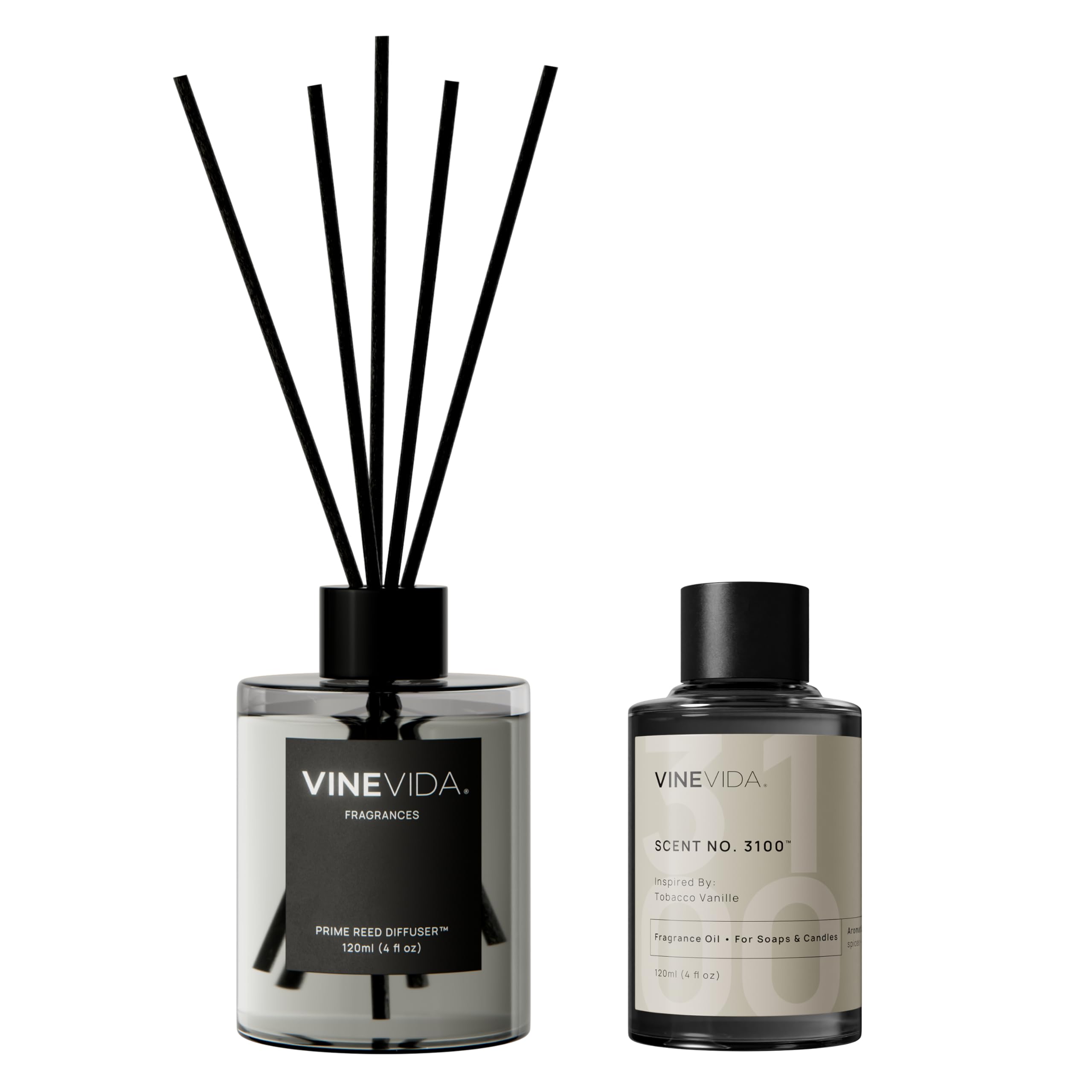 VINEVIDA Prime Reed Diffuser for Home & Bathroom | Long-Lasting Scent Sticks Set | Oil Stick Diffuser | Bathroom Scent - Room Fragrance No. 3100 - Inspired by: Tobacco and Vanilla