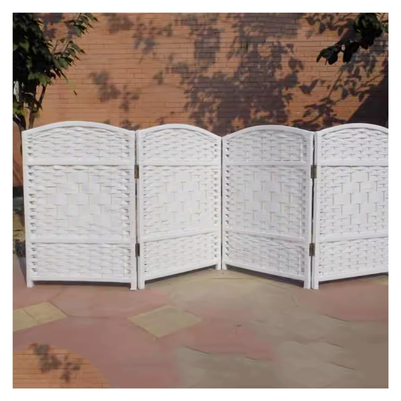 GOCHUSX Freestanding Folding Privacy Screen, 3/4/5 Panel Wooden Room Divider, Indoor Outdoor Movable Protective Separator Partition Decorative(White,60x30cm-5PCS)