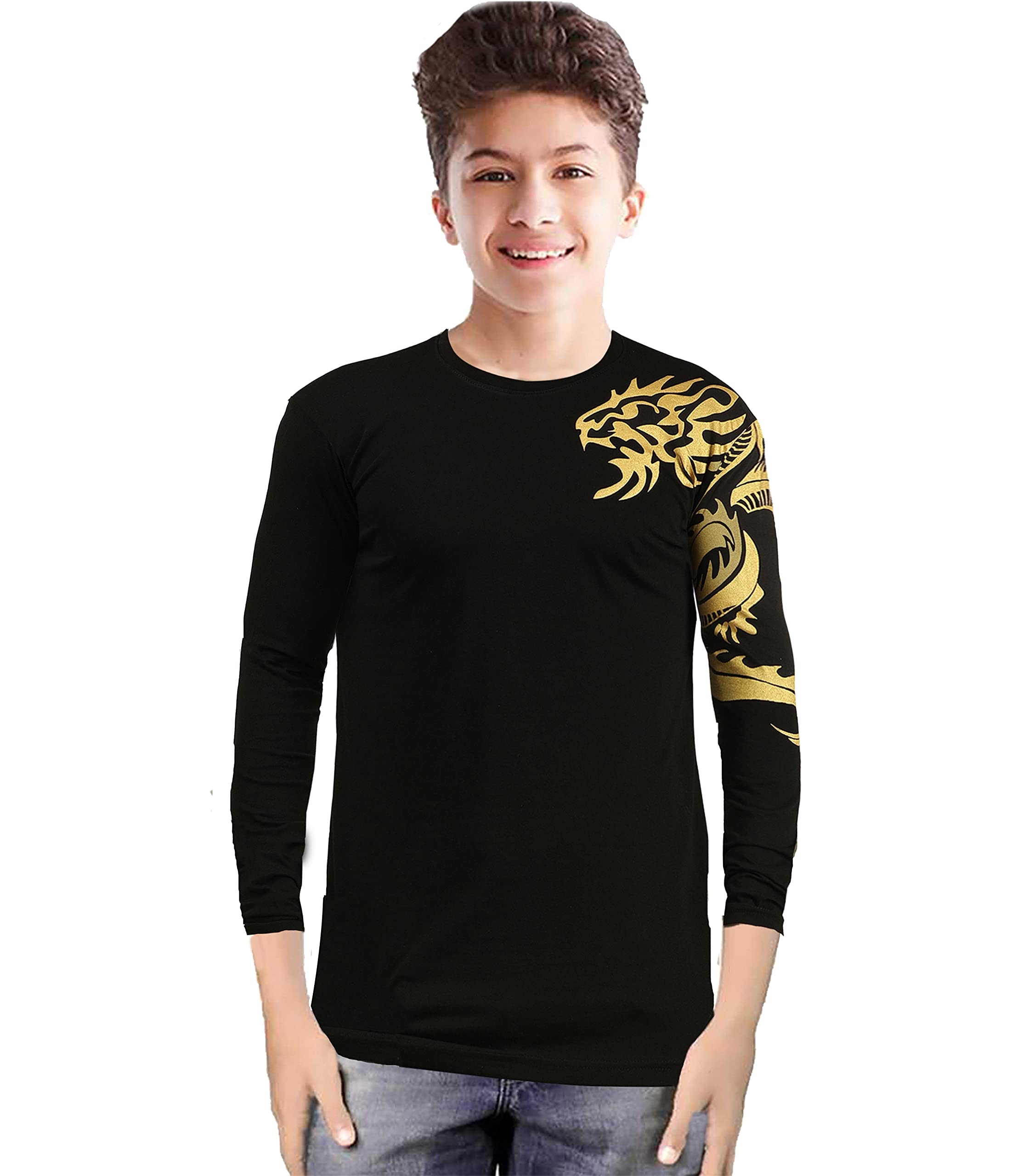 Boy's Cotton Round Neck Full Sleeve Regular Fit T-Shirt