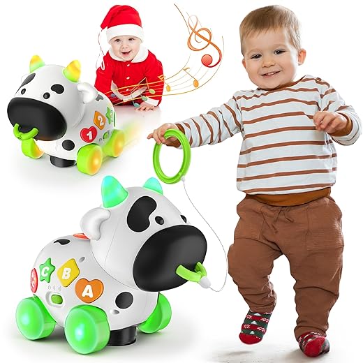 Bilingual Musical Cow Baby Toys 6-12 Month 1-2 Year Old, Crawling & Walking Infant Development Toy for 9-12-18 Month, Educational Toddler Toys Age 1-2, Christmas Birthday Gift for 1+ Yr Boy Girl