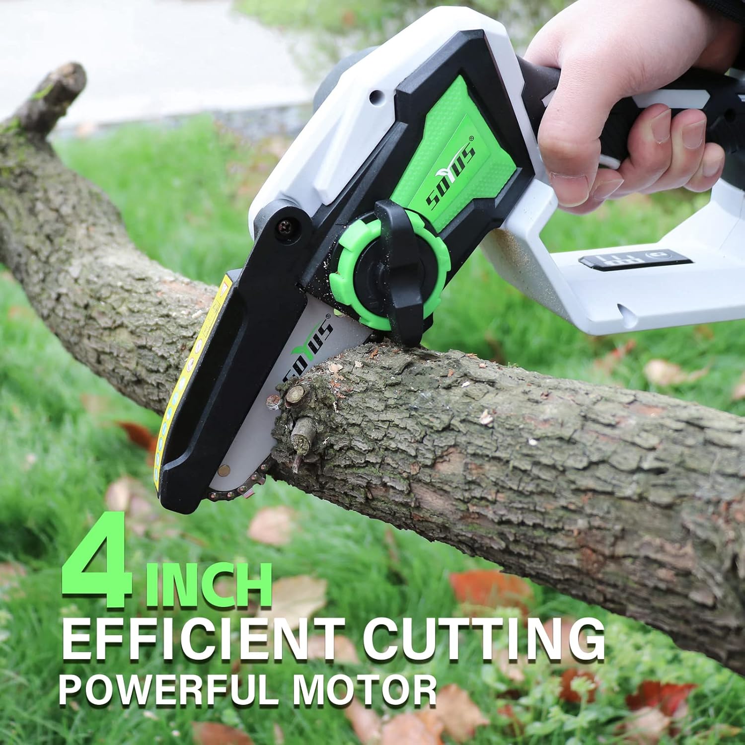 Mini Chainsaw Cordless, SOYUS 4-Inch Electric Chainsaw with Battery & Charger, Powerful Handheld Small Chainsaw for Wood Branch Cutting(Battery & Charger Included)