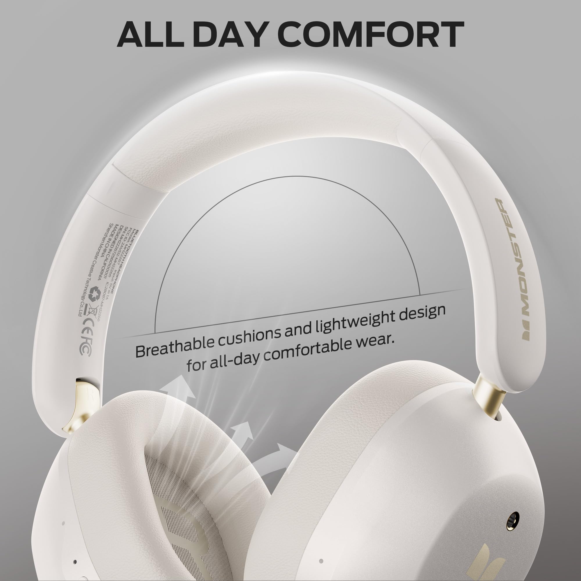 Monster Persona 6th ANC Active Noise Cancelling Headphones, Bluetooth Headphones Over Ear with 3 EQ Modes, HiFi Stereo Audio, 60H Playtime, Bluetooth 6.0, Wireless Headphones for Work Travel, White — view 6