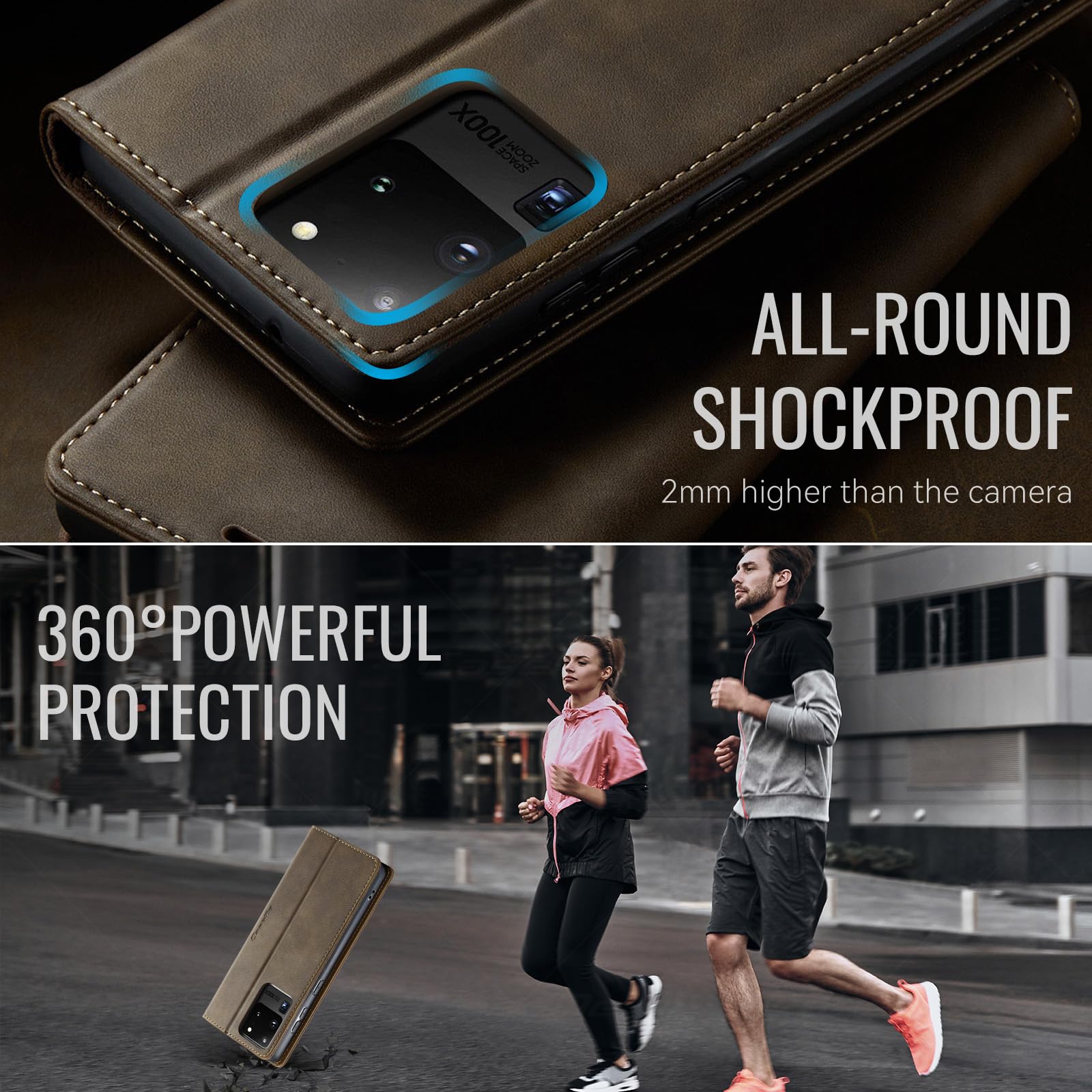 Etui na telefon komórkowy Samsung Galaxy S20 Ultra, etui z klapką [wysokiej jakości skórzany pokrowiec][blokada RFID][funkcja stojaka][przegródka na karty] etui ochronne z magnesem składanym