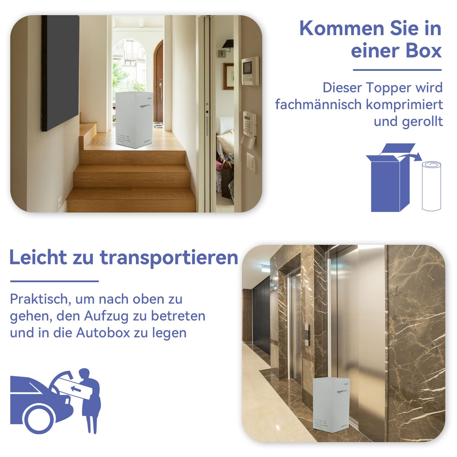Amazon Basics Matratzen Topper 140 x 200 cm, 7 cm Höhe Gel-Schaum Matratzenauflage, weiß