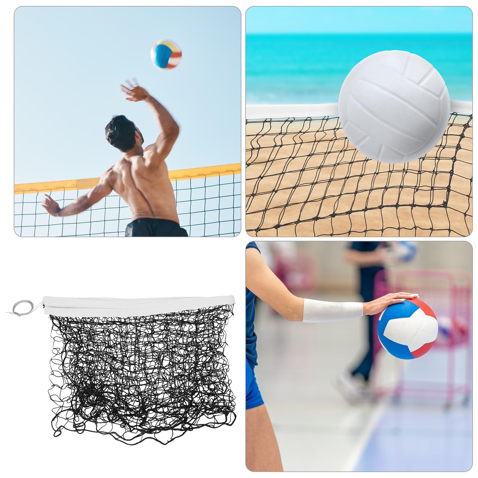 Filet de Beach-Volley Portable, Filet de Volley-Ball sans Nœuds, Polyester Noir, Petite Maille, Facile à Installer, pour Volley-Ball et Tennis, Extérieur, Terrain Plat