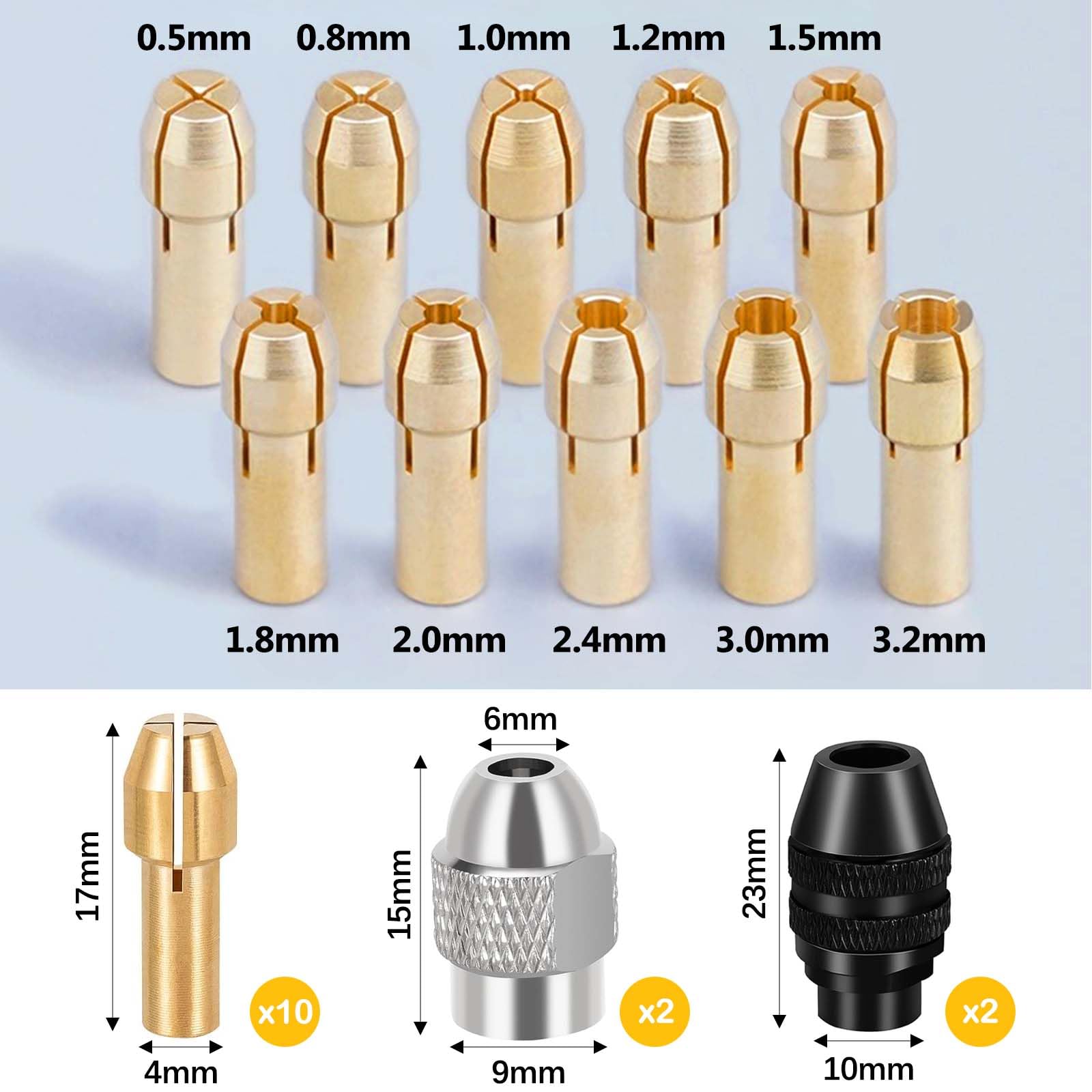 FZYCOM 16 Pcs Chuck Collet Kit, Drill Chuck Collet Set for Dremel 0.8-3.2mm Shank Replacement 4486 Drill Chuck - Image 2