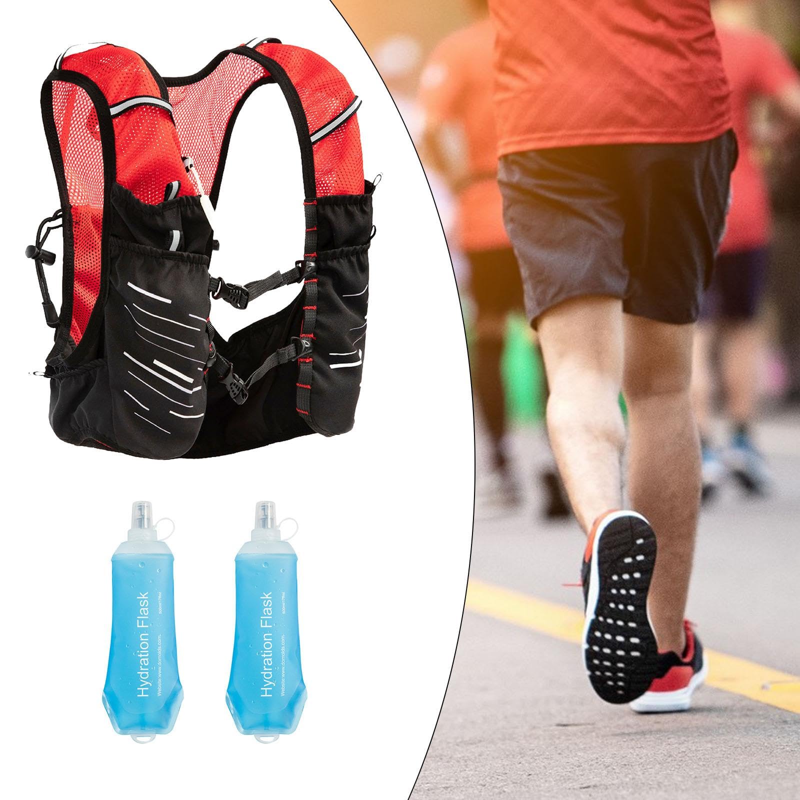 3 Pièces Gilet Running Équipement Hydratation Sac Jogging Randonnée Veste Polyester Léger Bretelles Réglables Compartiment Fonctionnel Convient