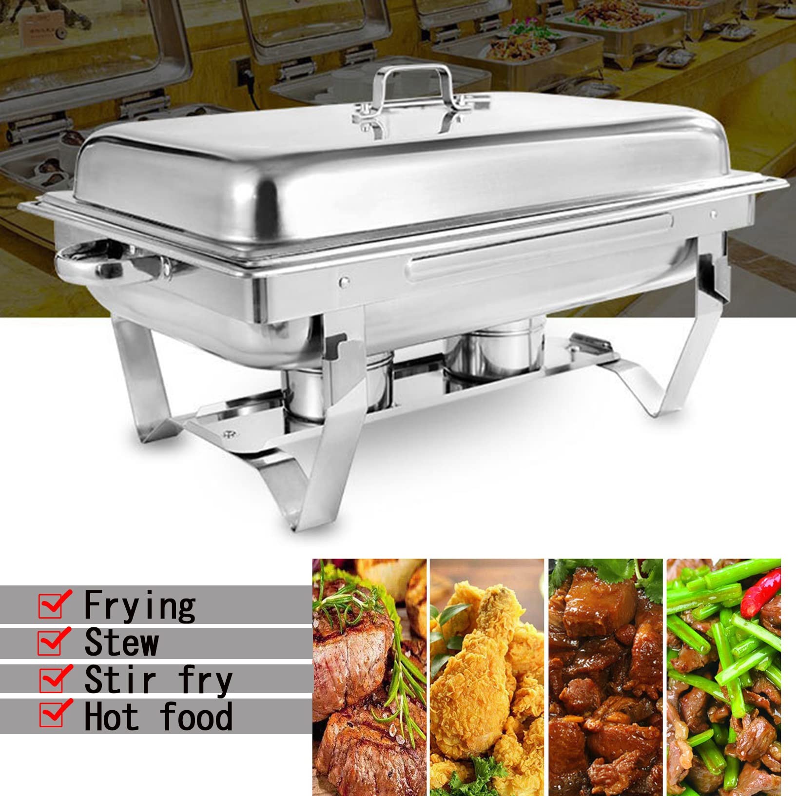 Olla de Calentamiento Aislamiento Calentador Alimentos Calientaplatos buffet bandejas de Acero Inoxidable Chafing Dish Servidor Termostato de temperatura,Bandeja Calientes Función Mantenimiento Calor