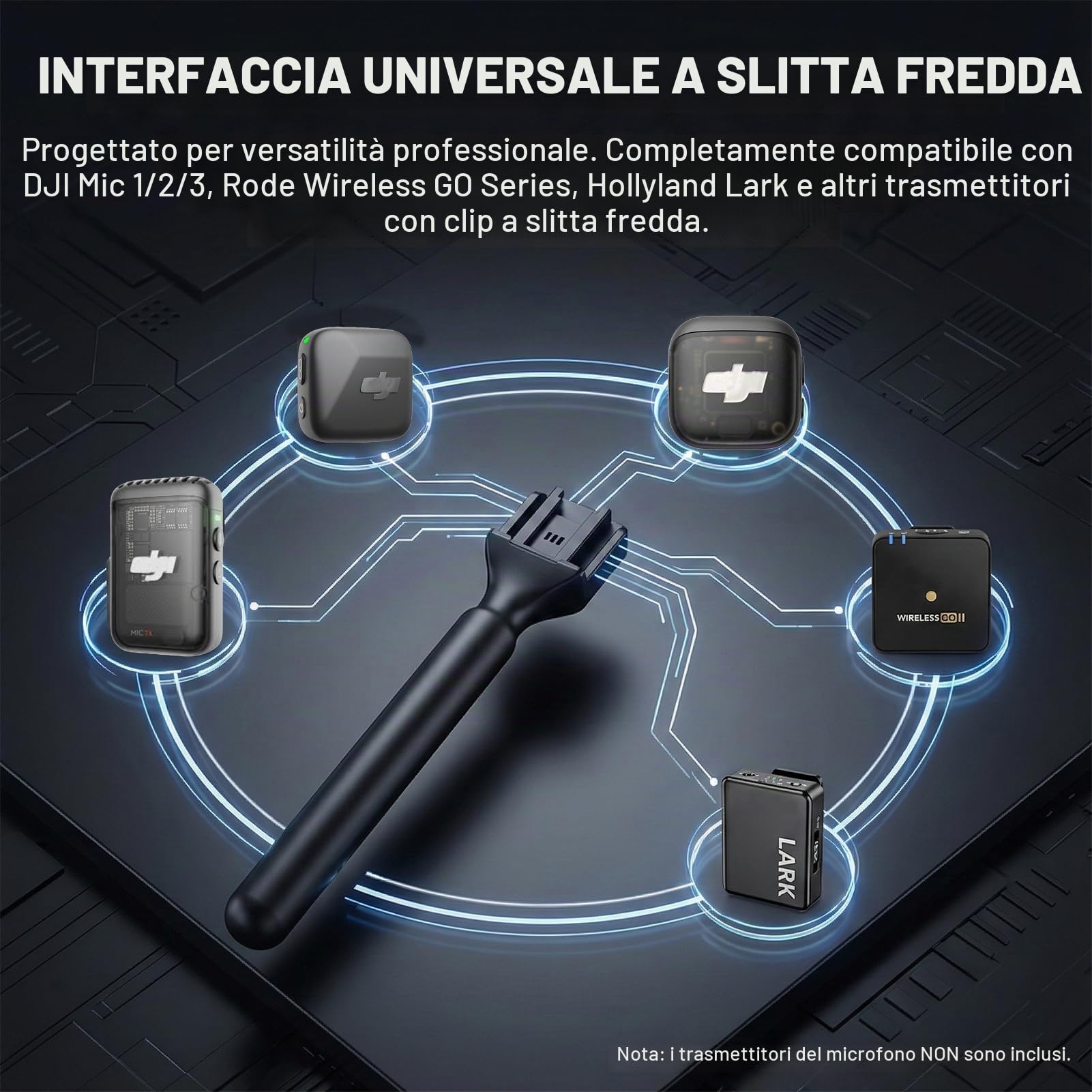 Supporto per DJI Mic 3/2/Mini 2/Mini/Rode Wireless GO II/Insta360 Handle Rig Wireless Interview Lavalier Microfono Adattatore Palmare per DJI Osmo Pocket 3/4 Mic 2/3/Hollyland Lark M1/C1/Synco G1/A2