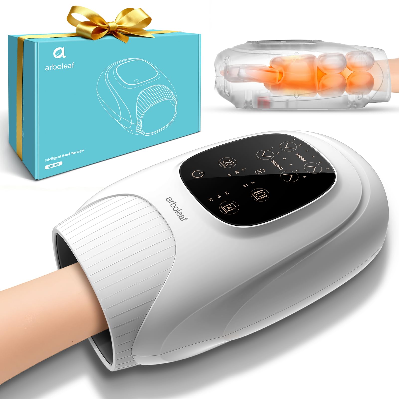 arboleaf Hand Massager with Heat and Compression, for Women Men Mom Dad, 6 Modes and 3 Heating Options, Cordless & Powerful Hand Massager for Finger,