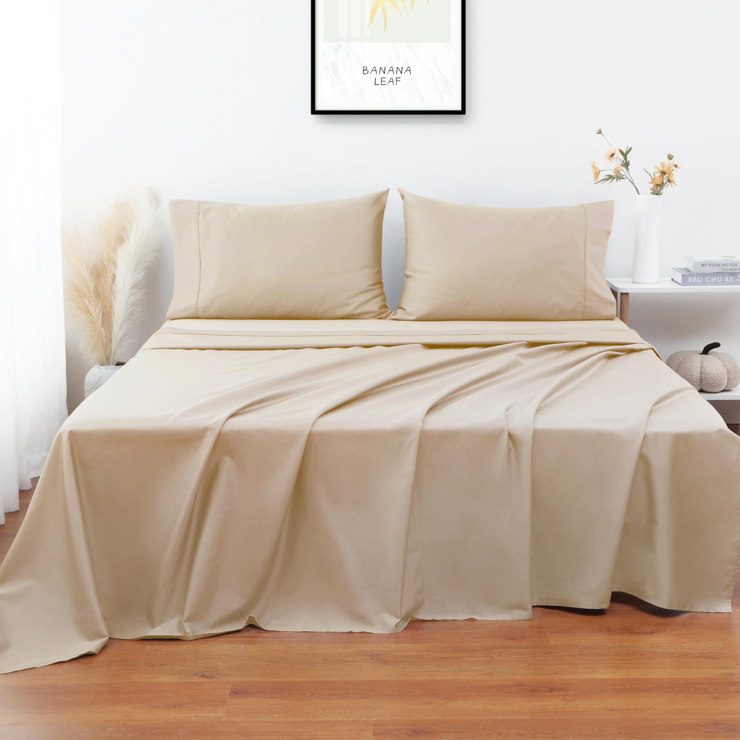 Drap Plat King Size En Coton égyptien 400 Fils - Anti-rides Et Résistant Aux Taches - Couleur Beige