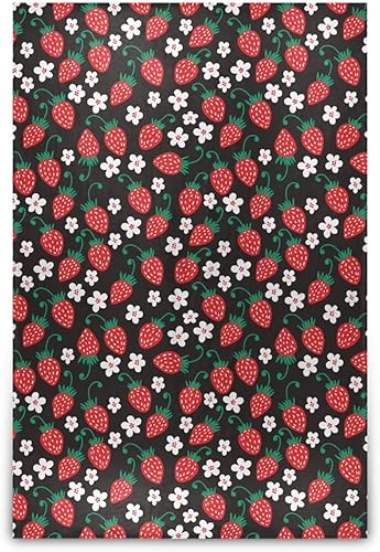 KLL Fruit Red Strawberry Floral Black Flannel Fleece Blanket All Season Use Plush Blanket Lightweight Microfiber Throws 60x90 Inches for Travel,