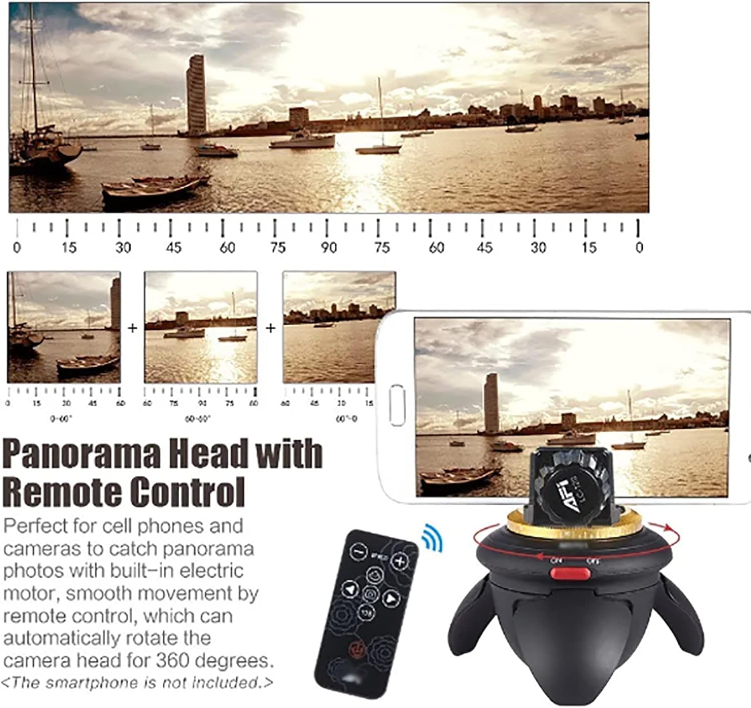 Testa per Treppiede Panoramica Rotante Motorizzata, Testa Panoramica Inclinabile con Telecomando Wireless Supporto per Telefono, Carica Fino a 2 Kg, per Fotocamere DSLR