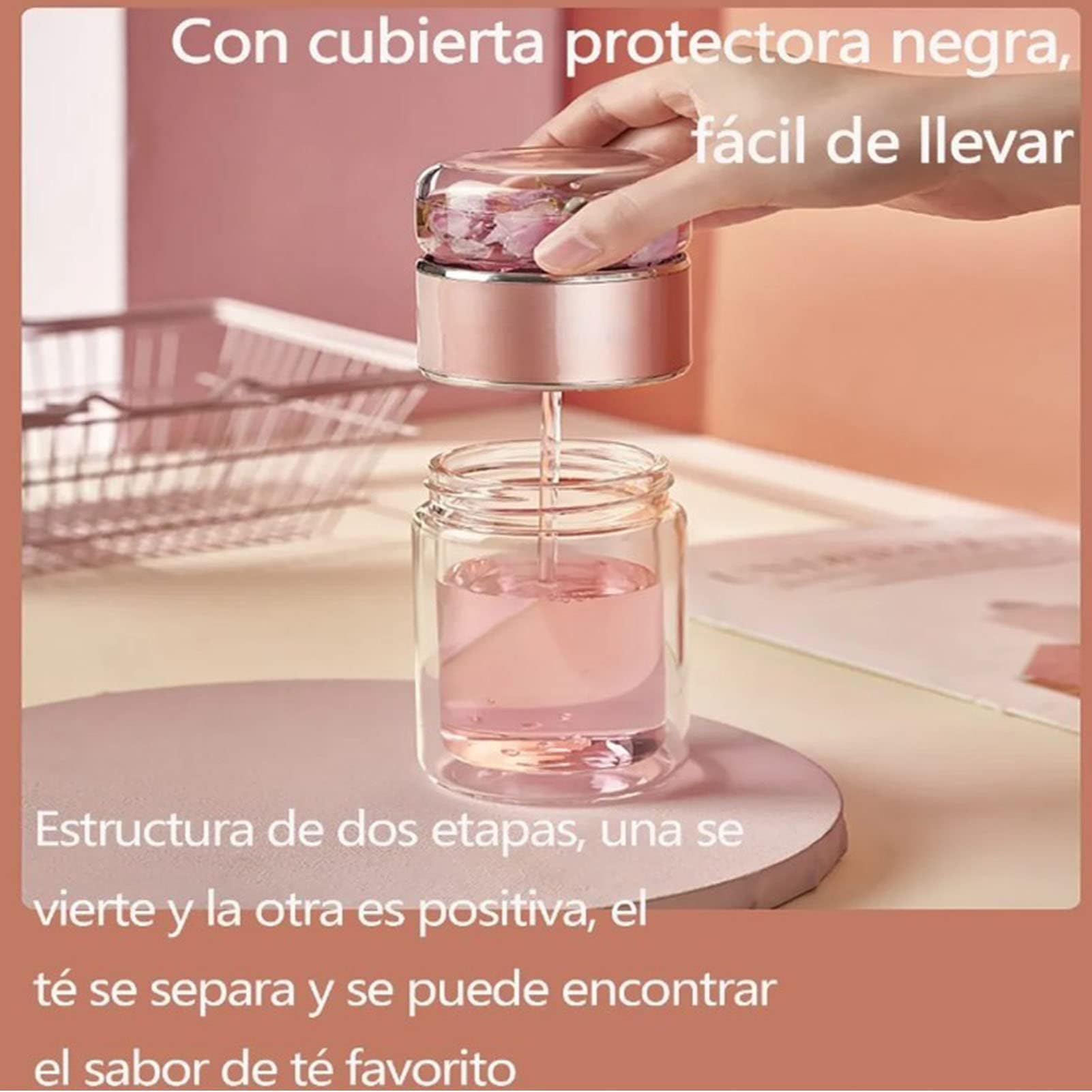 Bottiglia per Infusore per tè in Vetro Bottiglia per Infusore per tè, Infusore per tè in Vetro a Doppio Strato 430 Ml per la Casa (Oro rosa)