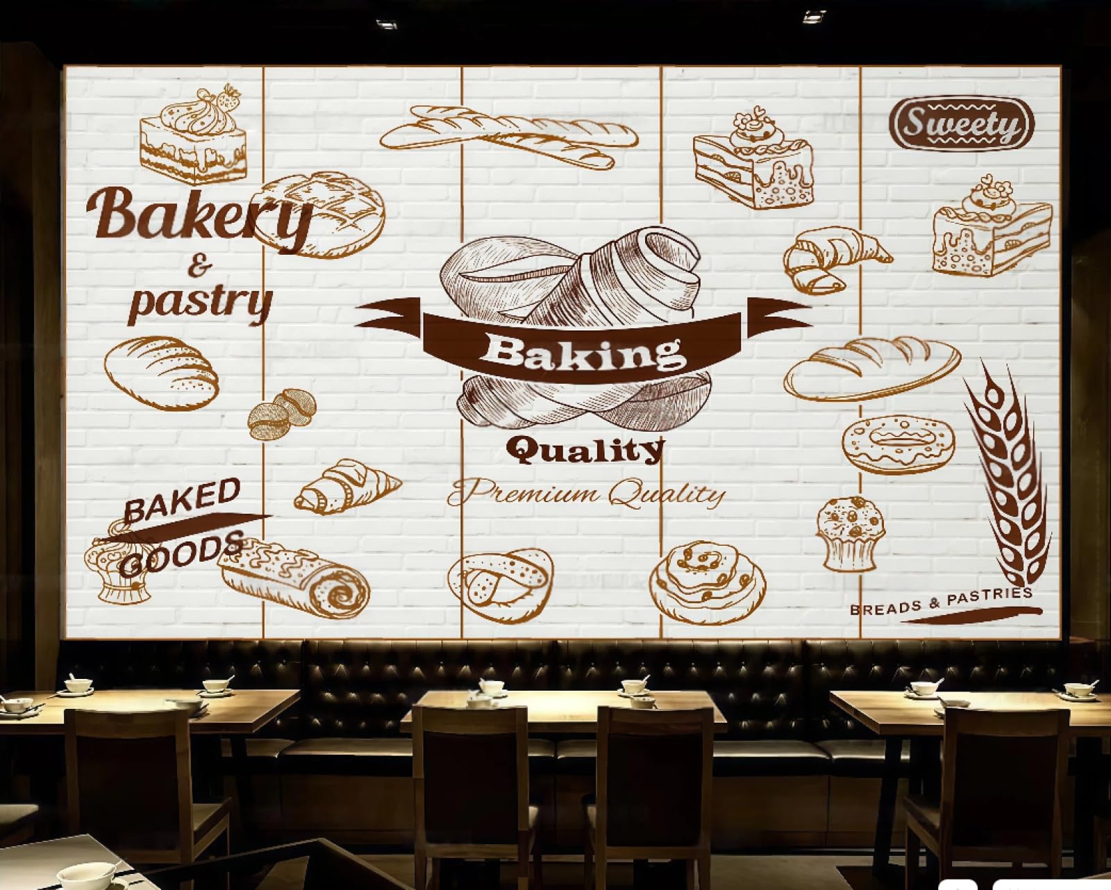 rskjdghshd Wallpaper Retro Brick Wall Hand-Painted Delicious Dessert Bakery Hotel Western Restaurant Background Wall Mural Afternoon Tea Coffee Shop Wallpaper,3D,430x300cm