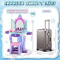 Vista 6 de Lehoo Castle Juego de Mesa de Tocador y Silla para Niñas, Mesa de Maquillaje para Niñas con Espejo, Taburete, Luces, Música, Juego de Tocador