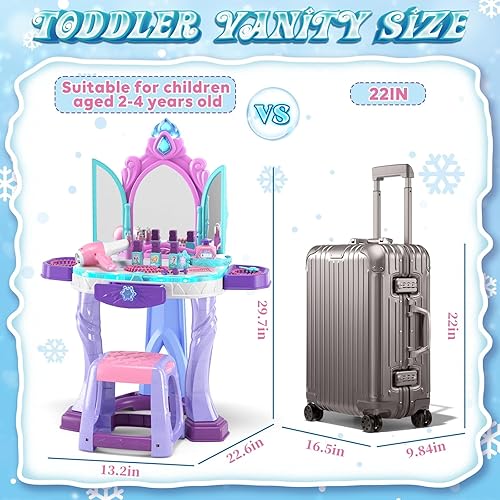 Miniatura 6 de Lehoo Castle Juego de Mesa de Tocador y Silla para Niñas, Mesa de Maquillaje para Niñas con Espejo, Taburete, Luces, Música, Juego de Tocador