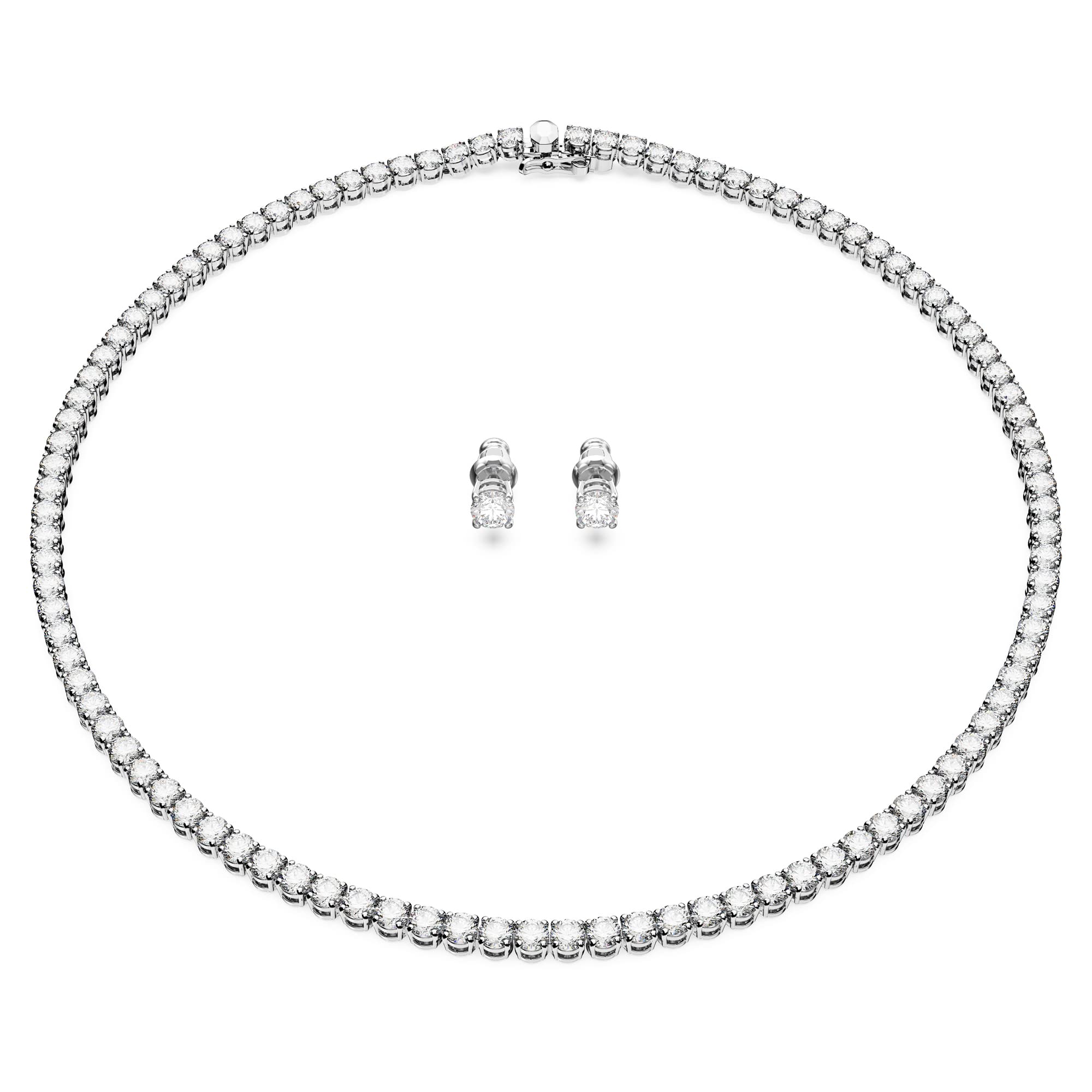 Swarovski Set Matrix Tennis, Taglio Round, Bianco, Placcato rodio