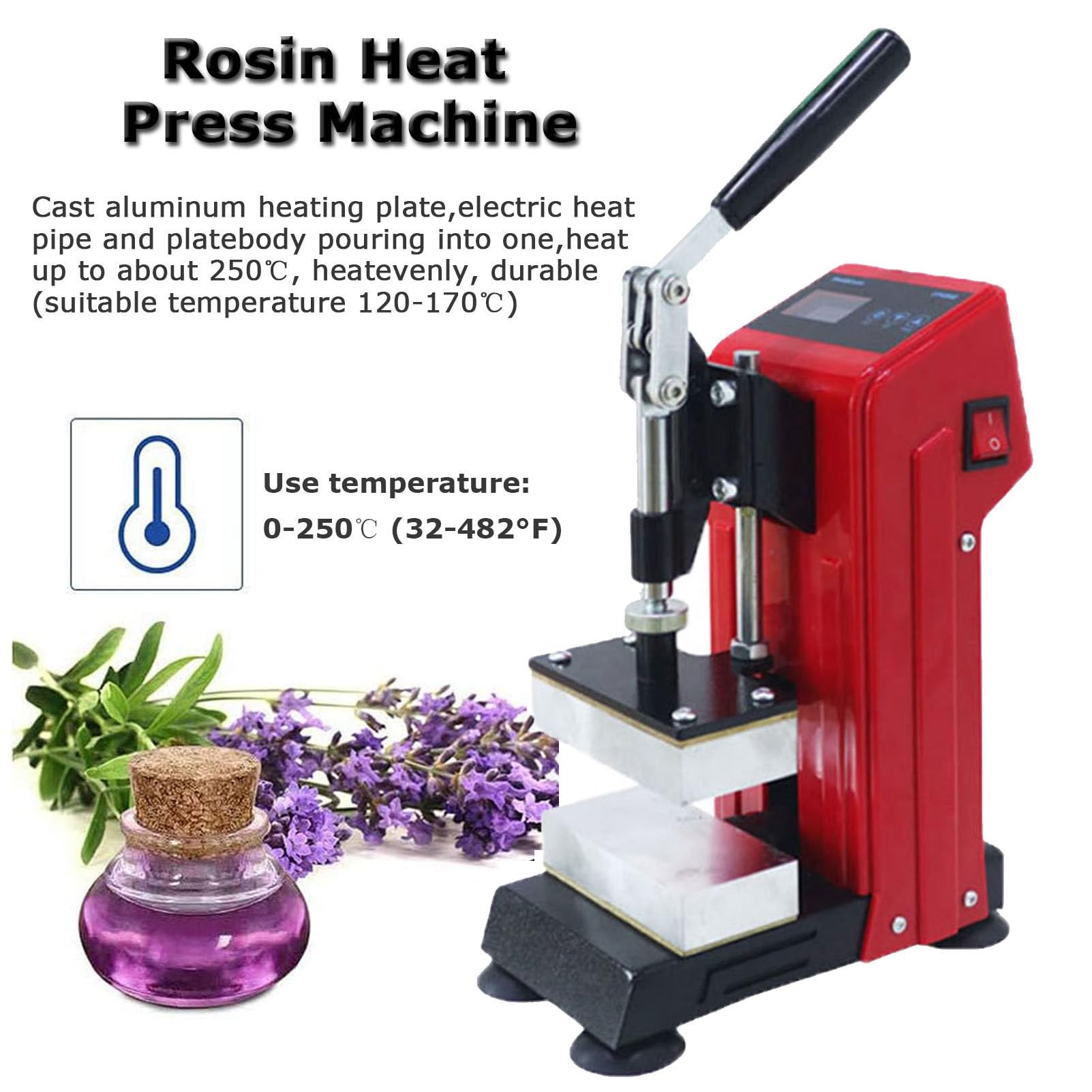 Pressa di calore per colofonia da 1 tonnellata ad alta pressione, doppio elemento riscaldante, 5,9 x 11,9 cm, controller LCD, stampa a sublimazione per estrazione di piante da fiore in pelle PU