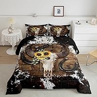 Vista 43 de Juego de edredón para niños, diseño de calavera de vaca, tamaño King, ropa de cama de madera de vaca para niños, niñas y hombres, decoración