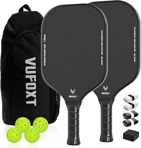 Pickleball Paddles Set of 24, USAPA Approved Carbon Fiber Surface Pickle Ball Set - 14mm PP Honeycomb Core of Lightweight Pickleball Rackets