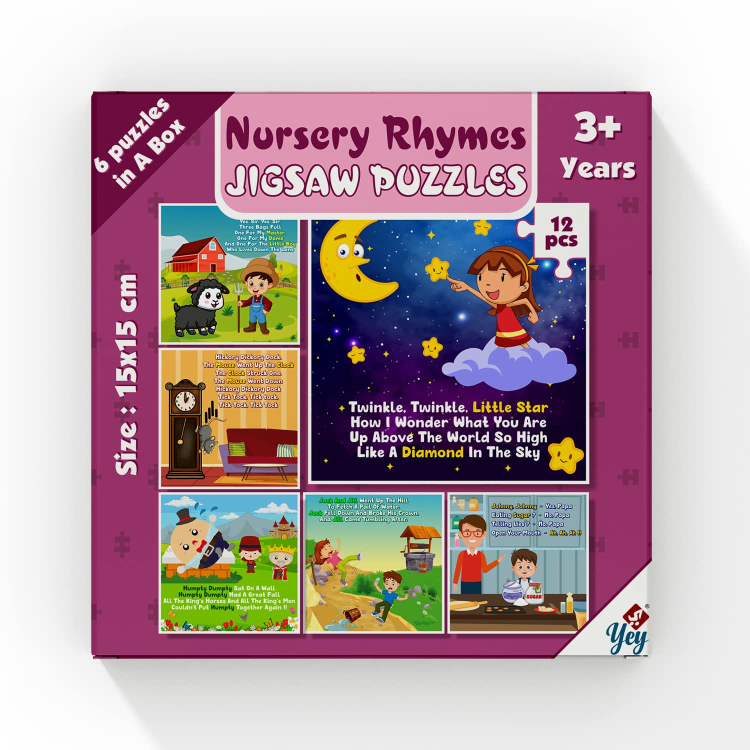 Yey 6 in 1 Nursery Rhymes Jigsaw Puzzles for Kids/Twinkle Twinkle, Humpty Dumpty, Jack and Jill, Hickory Dickory & Johnny Johnny - Set of 6 Puzzles, Multicolor, 6.25 x 6.25 inches (B0B71ZGCZ8) Amazon Price History, Amazon Price Tracker