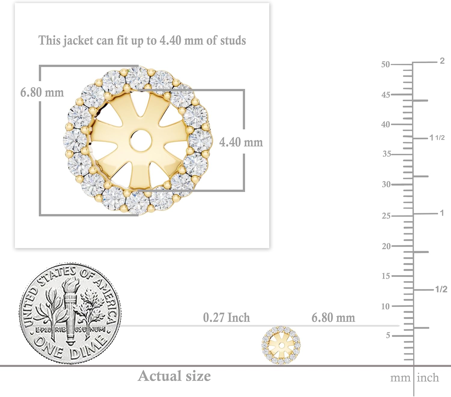 Dazzlingrock Collection 0.18 Ctw Natural Round White Diamond Halo Removable Earring Jackets for Women in 14K Solid Yellow Gold