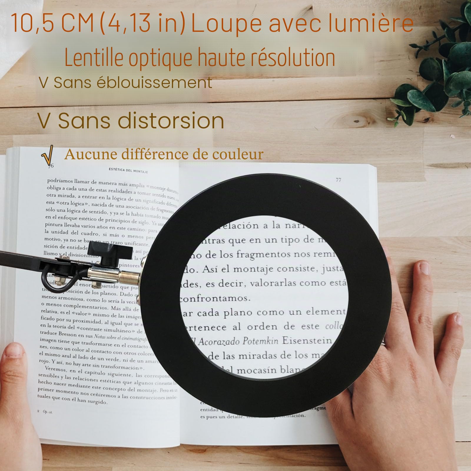 ELITUN Loupe avec lumière, 10 lampes loupes LED, lampe de travail avec pince et base, 5 modes de couleur, 10 niveaux d'intensité variable, lampe de table pour le bricolage, la lecture