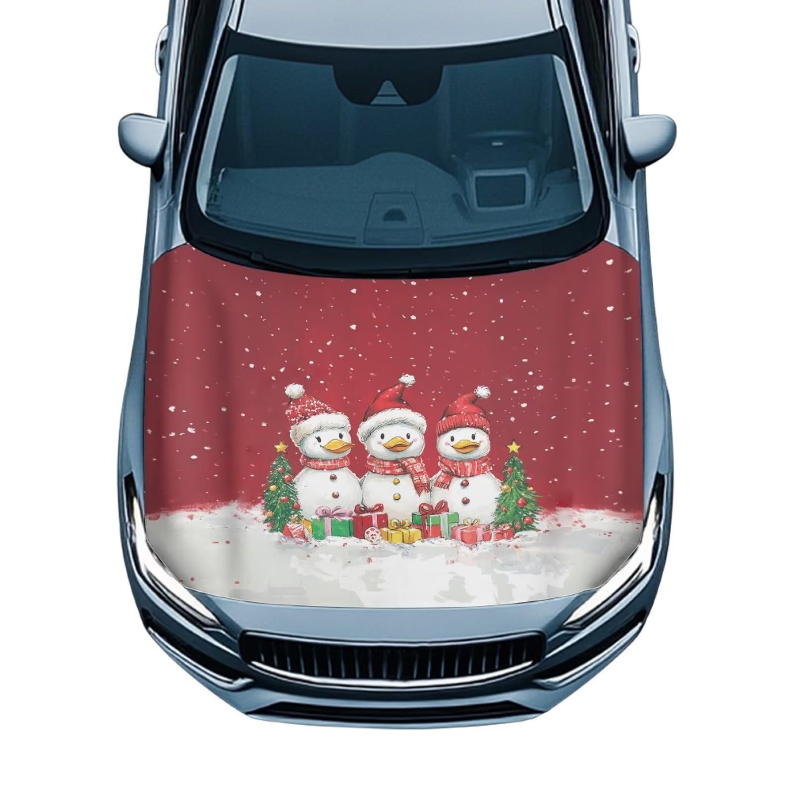 Christmas Duck Print Car Hood Cover Protector 59×39 Inch Stretchable Auto Hood Wraps Waterproof Halloween Automotive Exterior Accessories for Most SUV Sedans Trucks