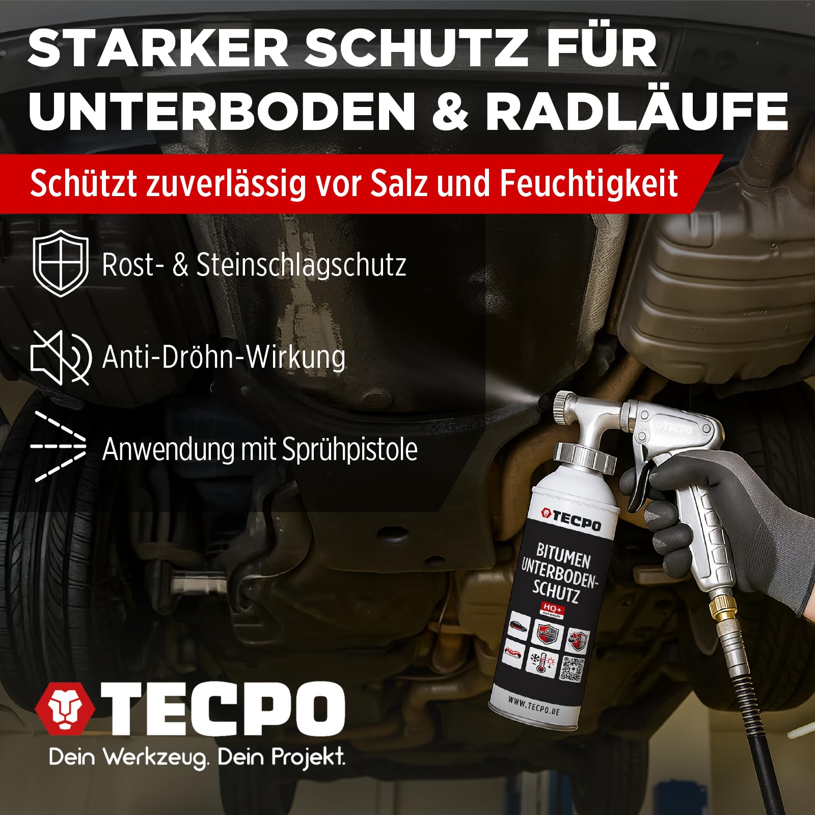 TECPO Unterbodenschutz Bitumen Schwarz 5 Liter UBS Saugdose Steinschlagschutz Korrosionsschutz Rostschutz Unterboden Auto Kfz Langzeit