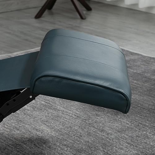 Miniatura 7 de HOMCOM Silla reclinable manual de piel sintética, silla giratoria ajustable con reposapiés, reposabrazos y base de madera envuelta para sala de