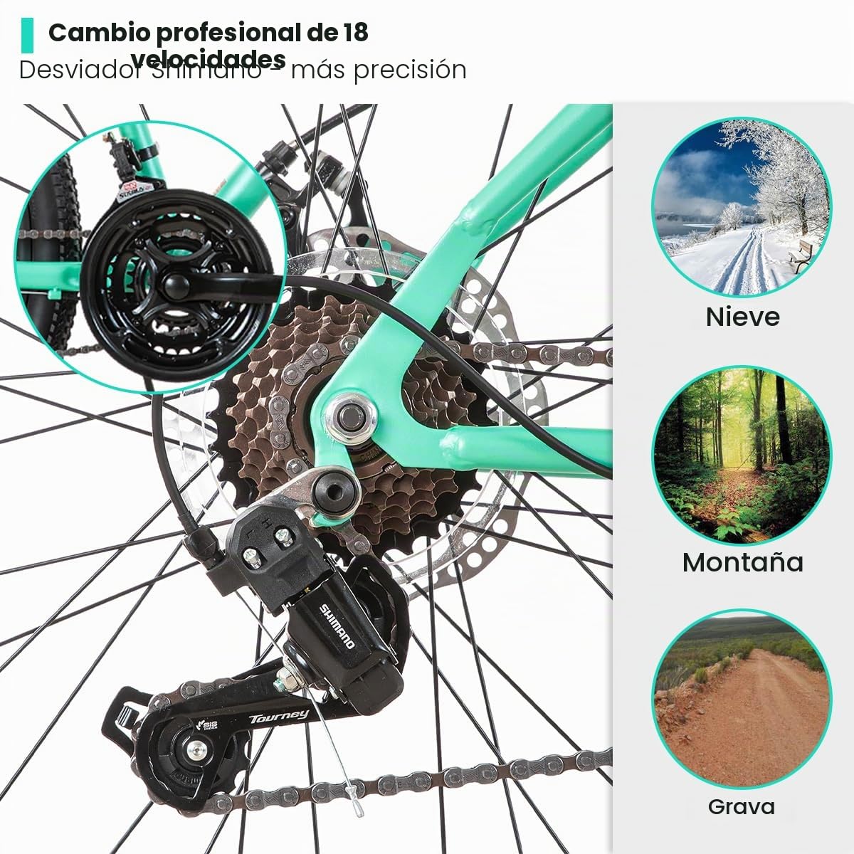HILAND Bicicleta de Montaña para Mujer 26”, 18 Velocidades, MTB con Cuadro Bajo (Step-Through) y Horquilla con Suspensión, Bicicleta para Adultos Hombre y Mujer, Verde/Rosa