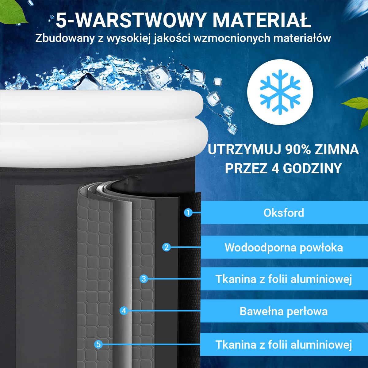 Fleau Home Kąpiel lodowa XXL PRO – basen z pokrywą i pompką – unikalny model izolacyjny – podwójna poduszka do siedzenia – wanna nadmuchiwana – wanna – nadmuchiwana – metoda Wim Hof