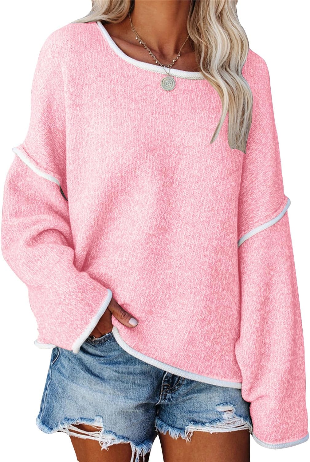 SALENT Women's Casual Oversized Sweaters Loose Soft Chunky Knit Long Batwing Sleeve Pullover Sweater Outfit Sweatshirts Tops