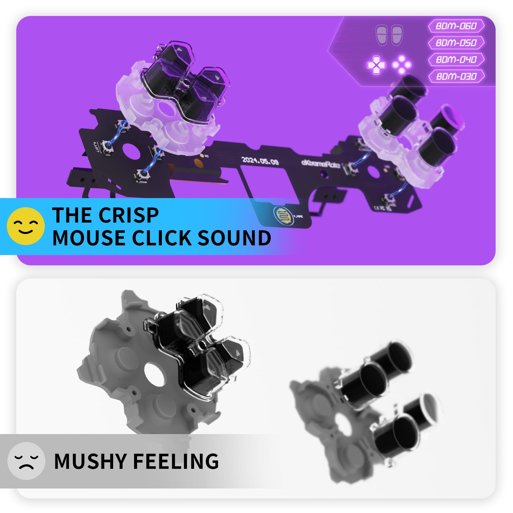 eXtremeRate Face Clicky Kit per ps5 Controller BDM-030/040/050/060,Pulsanti Tattili Dpad Tasti Direzionali Mouse Click Kit per ps5 Joystick BDM-030/040/050/060(Senza Controller&Tasti)