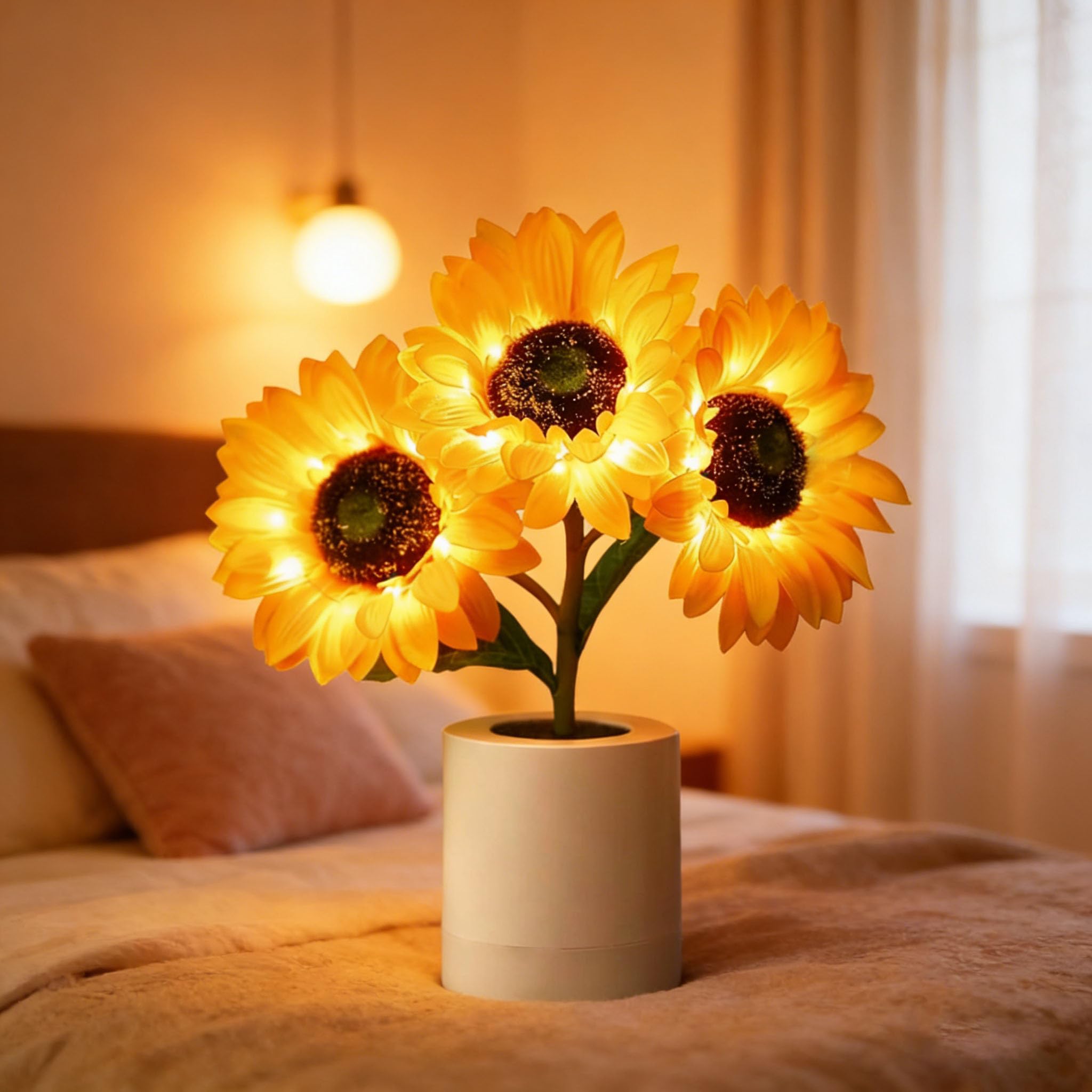 Ruhemeister Pro Shimmering Sunflower Lamp, Twinkling Tree Sunflower, Touch Control Sunflowers Table Lamp, Artificial Sunflowers Led Simulation Night Light, for Living Room Bedroom (Orange)