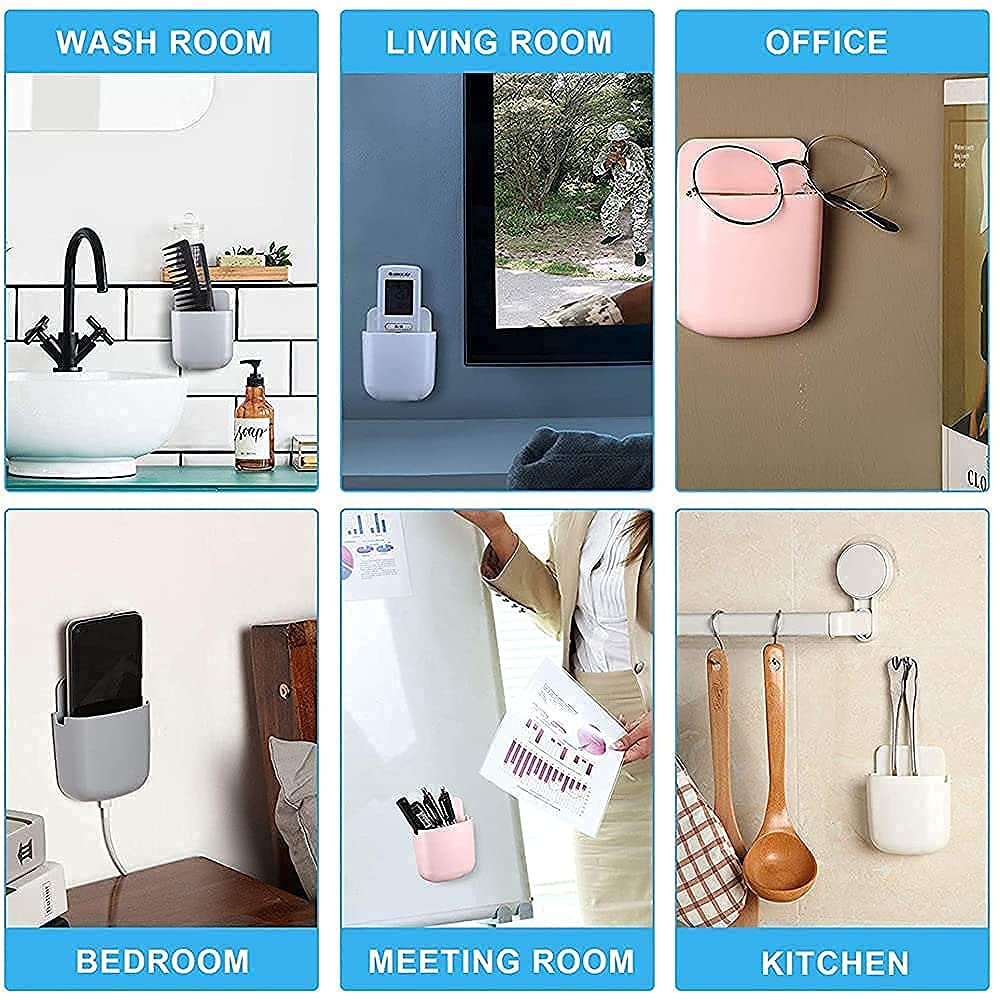 Karm Creation 4psc set Multipurpose Plastic Hanging Mobile Phone Organizer Stand,Wall Door Mount Storage Box Remote Control,Toothbrush/pest,key holder,stationery shelf adhesive multi-color 3