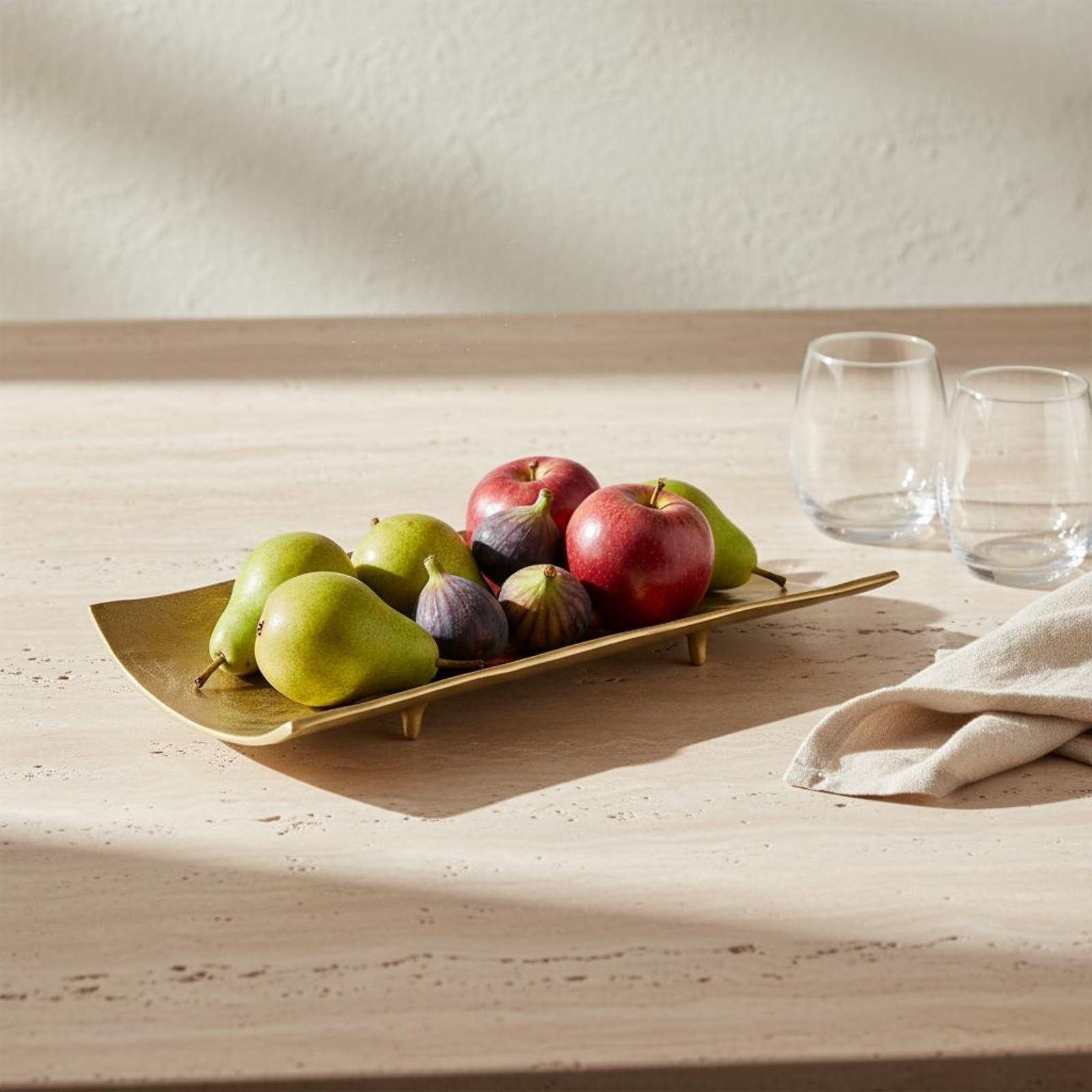 Bandeja Decorativa Bandeja Rectangular Bandeja de Servir Centro de Mesa Bandeja Metálica Aleación con Esculpido Que Aporta Toque Contemporáneo, Dorado