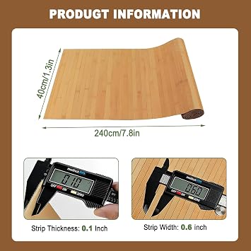 Natural Bamboo Wall Panel for Interior Decor - 7.8 ft x 1.3 ft (94 x 15.6) Narrow Slat Design, Renewable Pole Wrap & Wainscoting Paneling for Walls, Ceiling, Furniture - Raw Bamboo, 1-Pack