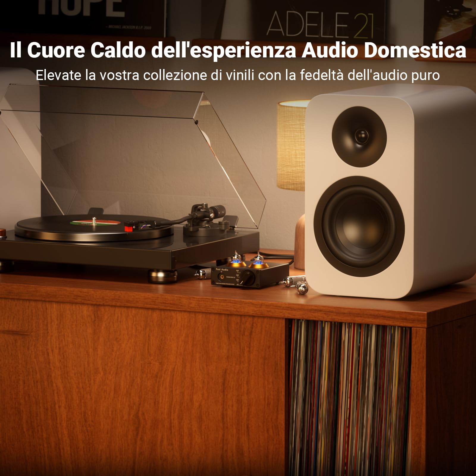 Fosi Audio BOX X2 Preamplificatore Phono MM, Guadagno Commutabile, Valvolare Tubo Sostituibile, Hifi RCA/AUX 3,5 mm
