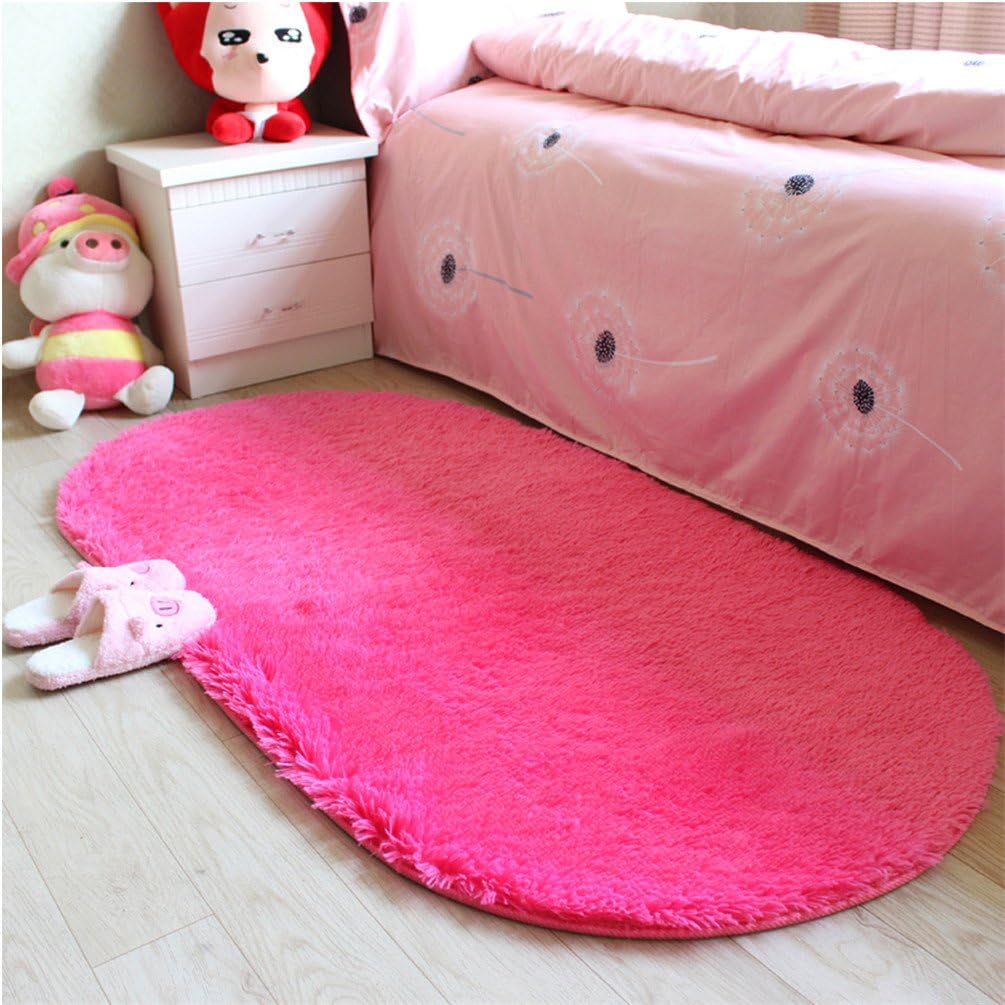 moonrug Ultra Soft Fluffy Oval Area Rugs Shaggy Living Room Rug Solid Color Non-Slip Bedroom Bedside Rug Runners 2.7โ x 5.3โ, Hot Pink