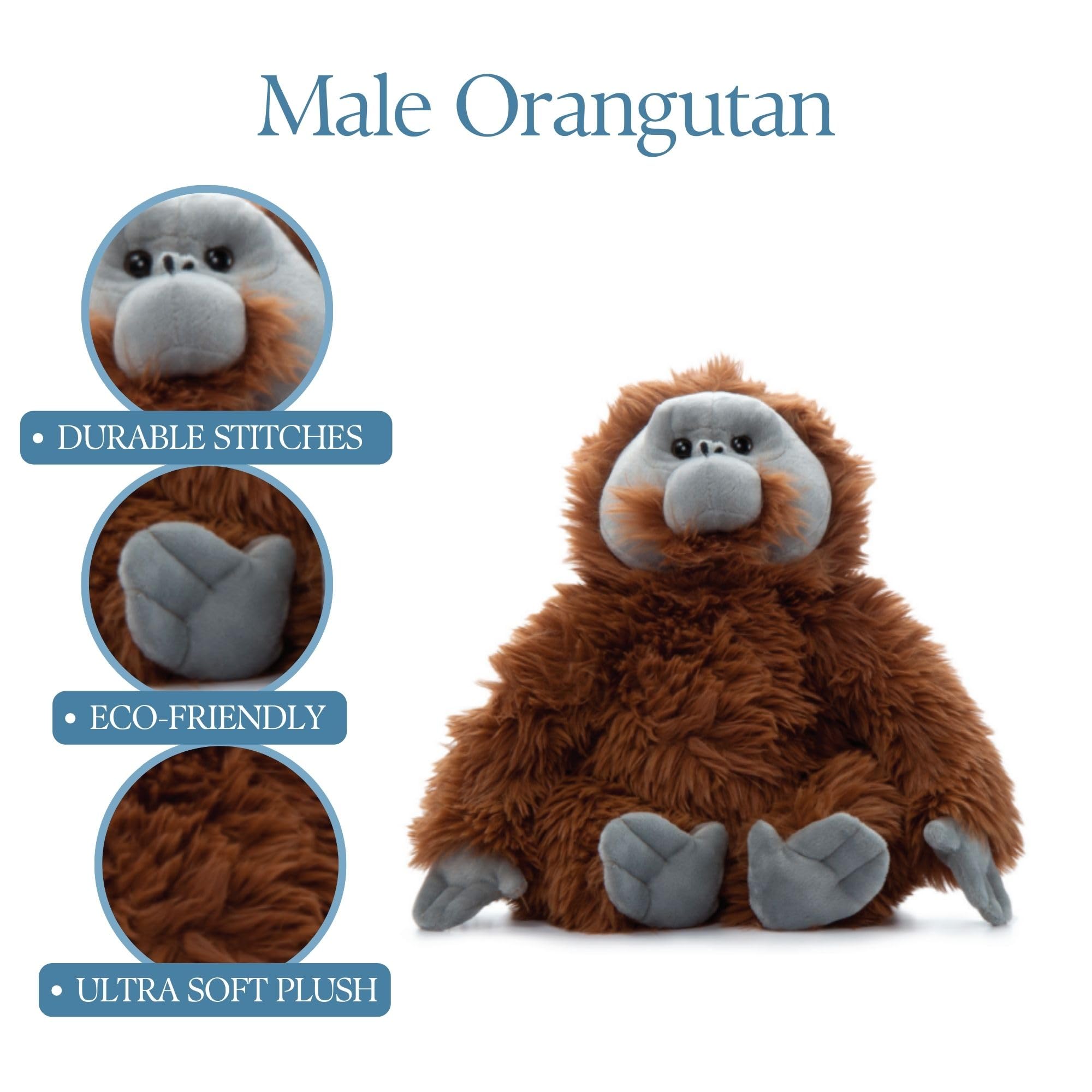 The Petting Zoo Male Orangutan Stuffed Animal - 12 Inch Plush Toy Made From Recycled Materials