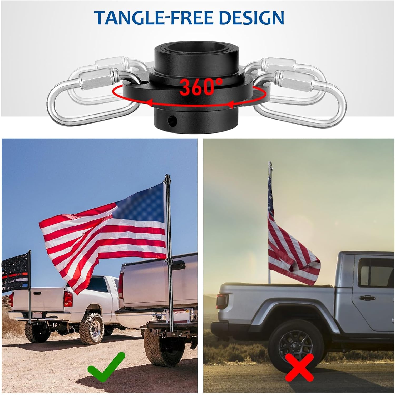 2 Set Real Carbon Fiber Truck Flag Pole, 6 Ft x 1.25 Inch Heavy Duty Flag Pole for Truck, for Pickup Trucks, RVs, SUVs,Black