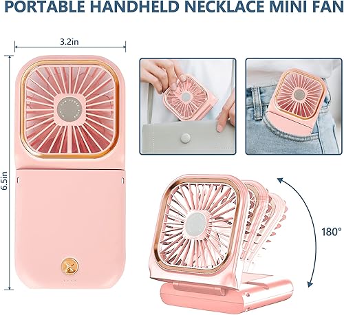 Miniatura 2 de Allxin Ventilador de cuello portátil, mini ventilador de mano silencioso, plegable, USB, recargable, funciona para oficina en casa, viajes al aire
