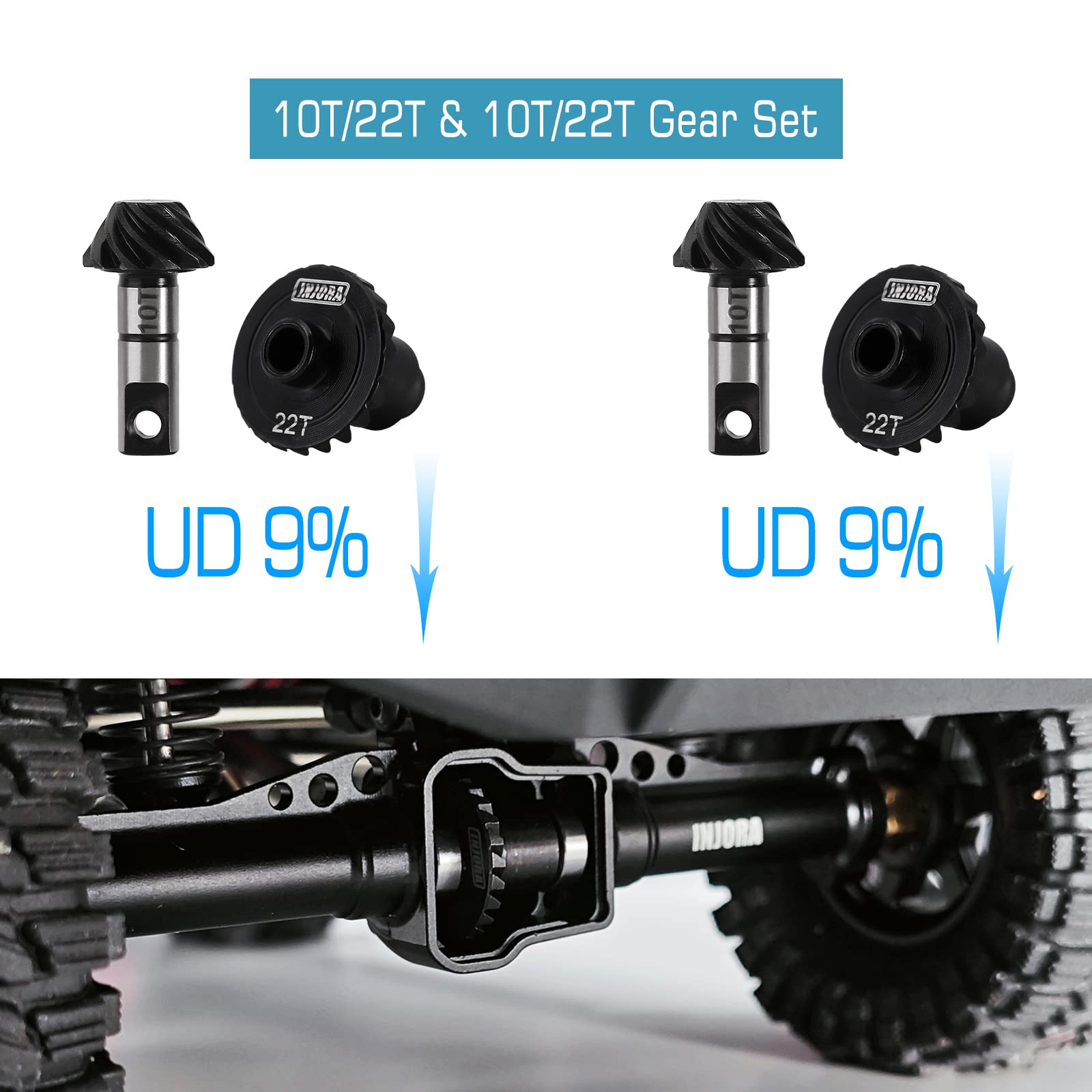 INJORA 22T/10T Underdrive Lega Acciaio Elicoidale Ingranaggio per TRX4M 1/18 RC Crawler Auto Upgrade