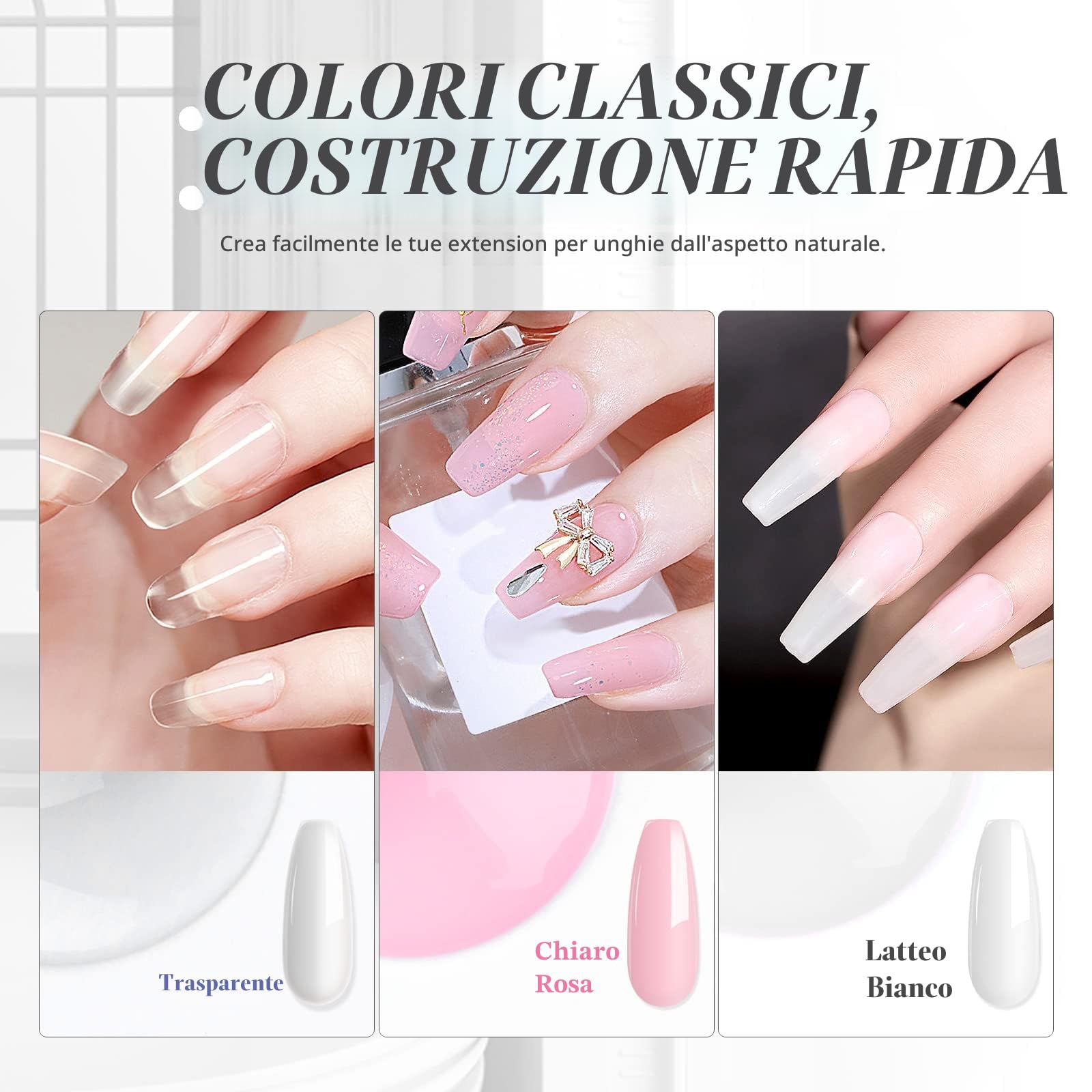 SAVILAND Kit Gel Costruttore per Unghie 3 pezzi 100 g Trasparente Rosa Chiaro e Bianco Gel Ricostruzione Unghie con pennello Grande Capacità Gel per Unghie Soak-off U V per Estensione